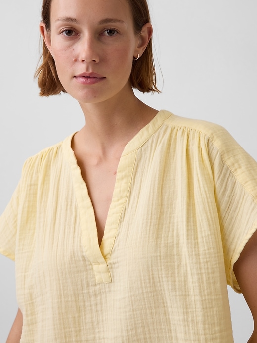 Image number 4 showing, Cotton Gauze Oversized Split-Neck Top