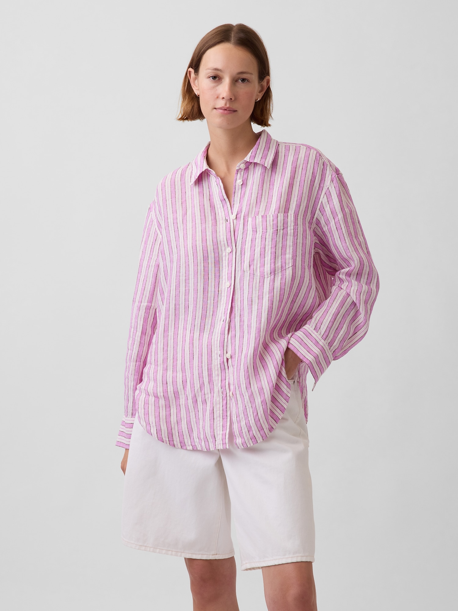 Gap 100% Linen Oversized Shirt In Pink