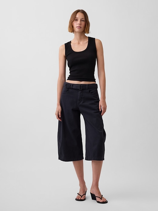 Image number 1 showing, Mid Rise Belted Culotte Barrel Pants
