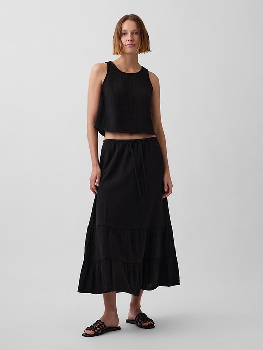 High Rise Cotton Gauze Easy Tiered Maxi Skirt