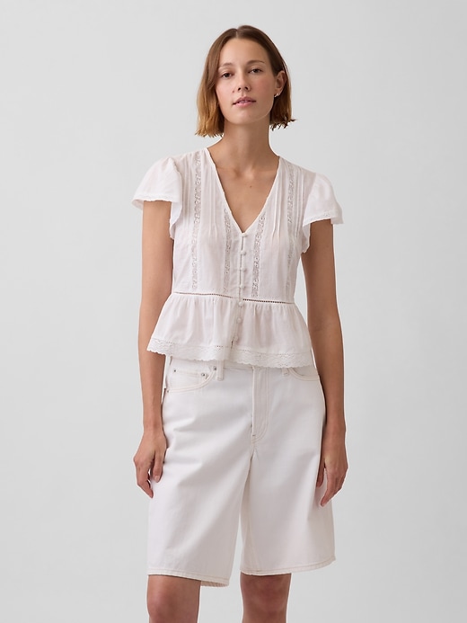 Image number 1 showing, Lace Voile Peplum Crop Top