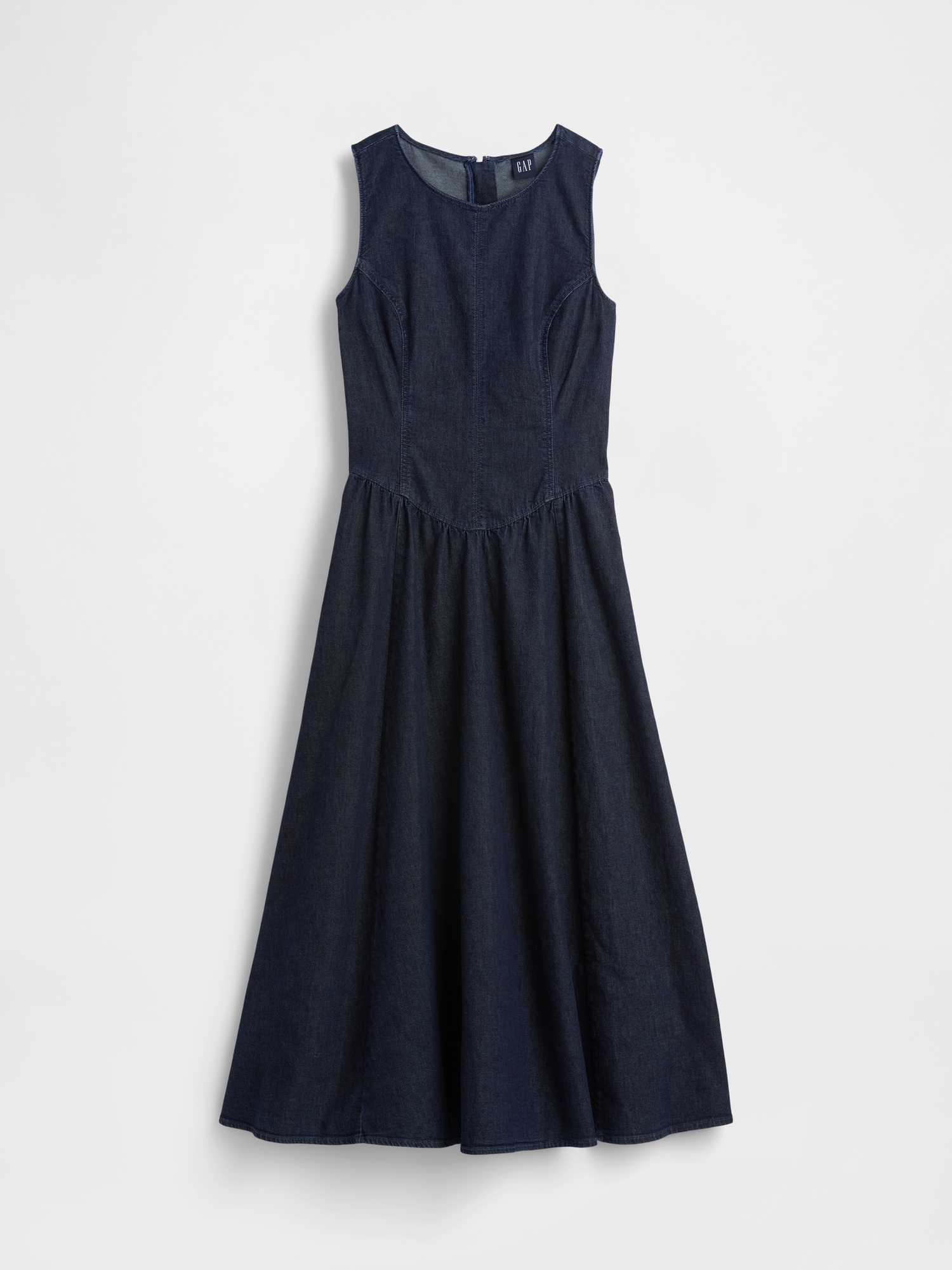 Denim Drop-Waist Midi Dress