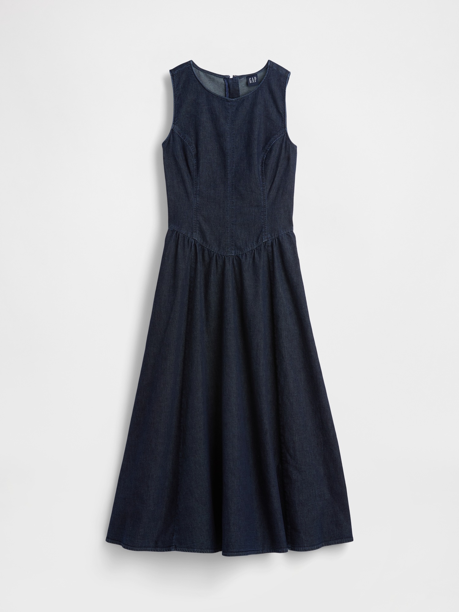 Женское платье Gap Denim Drop-Waist Midi, цвет: Тёмная варка — фото 3