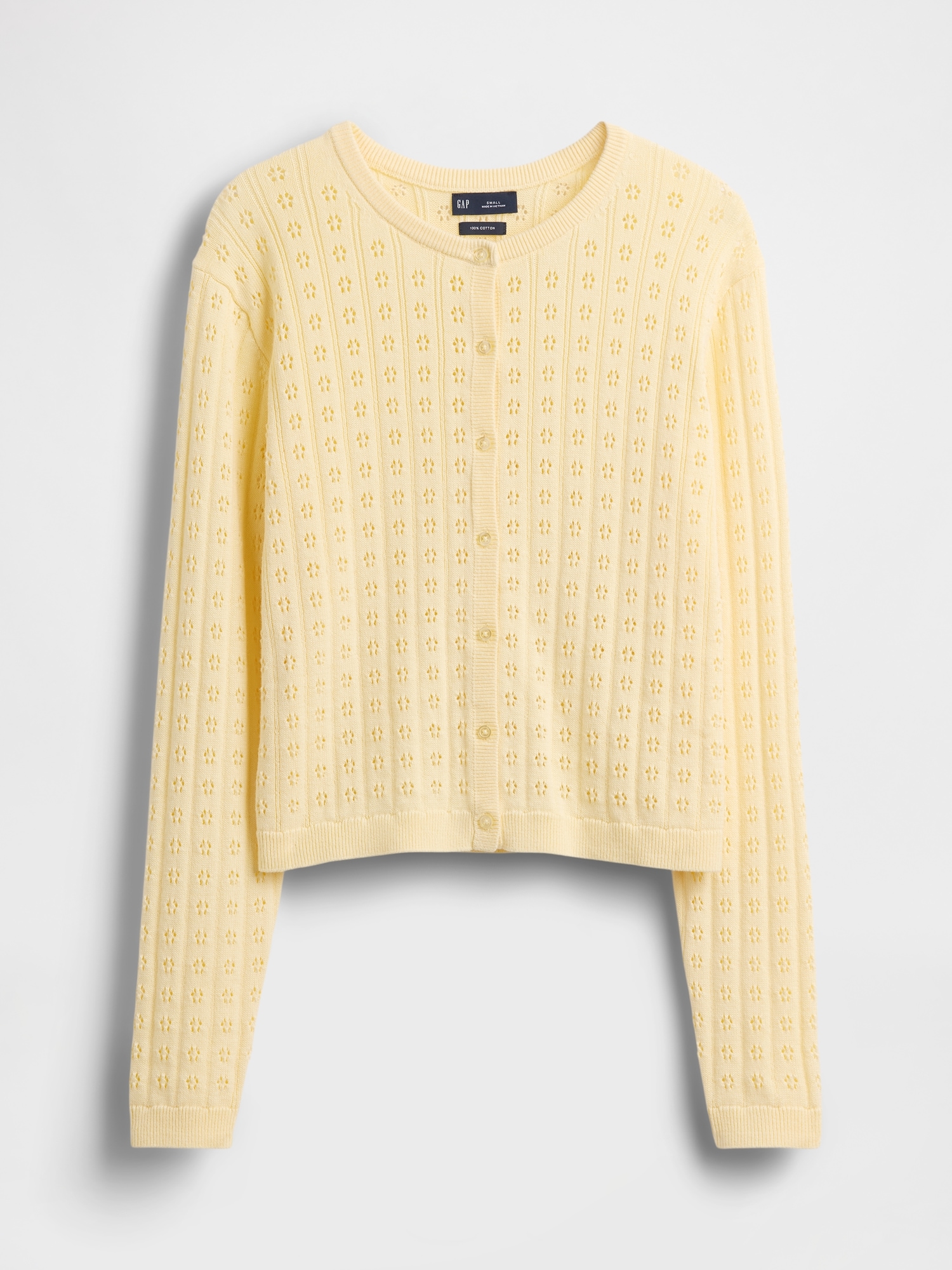 100% Cotton Pointelle Crop Cardigan