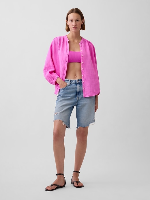 Image number 2 showing, Cotton Gauze Oversized Collarless Shirt