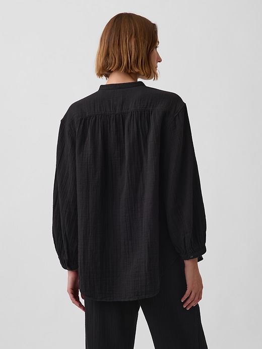 Image number 3 showing, Cotton Gauze Oversized Collarless Shirt