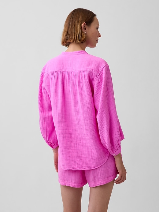 Image number 3 showing, Cotton Gauze Oversized Collarless Shirt