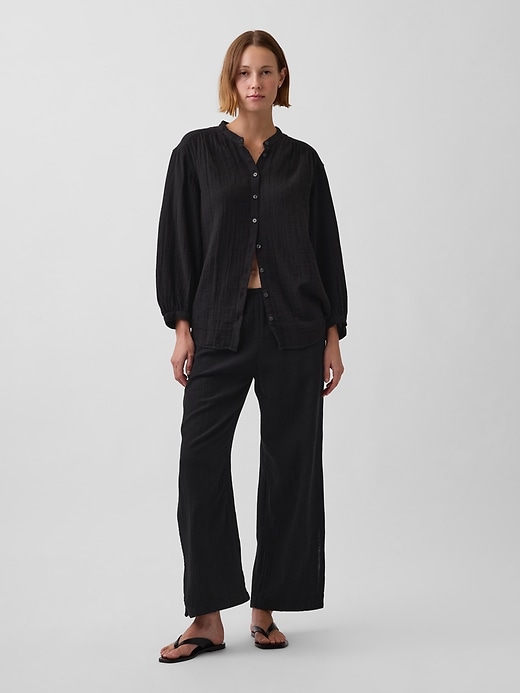 Image number 2 showing, Cotton Gauze Oversized Collarless Shirt