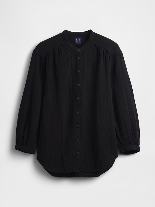 Image number 5 showing, Cotton Gauze Oversized Collarless Shirt