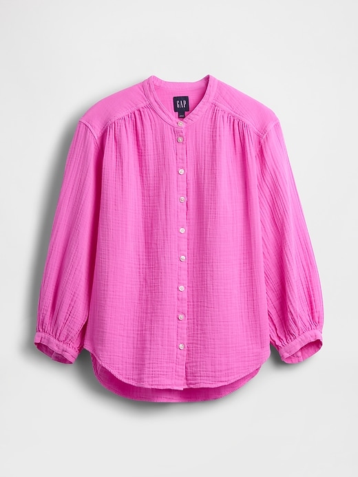 Image number 5 showing, Cotton Gauze Oversized Collarless Shirt