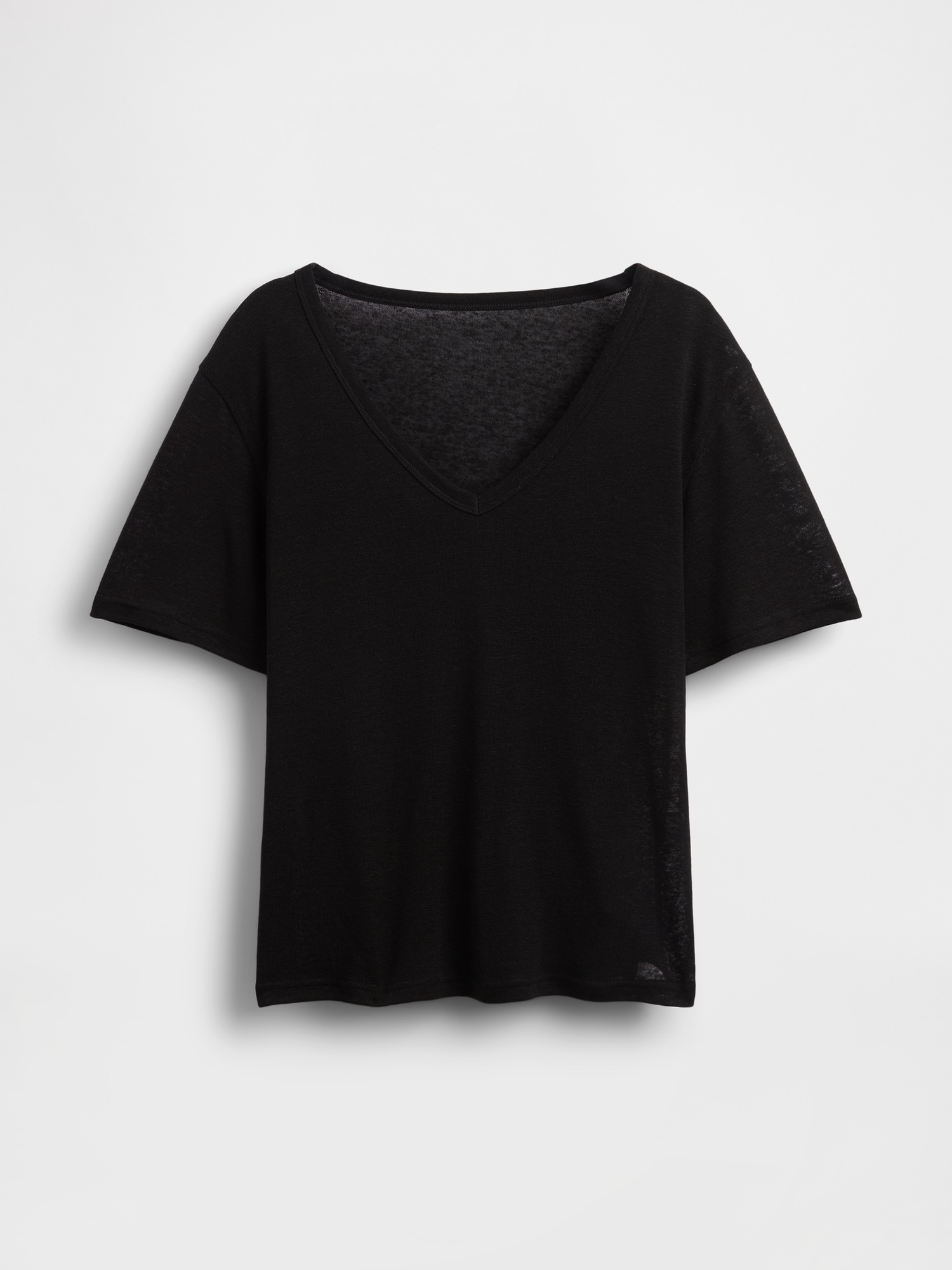 Женская футболка Gap Linen-Blend Relaxed V-Neck, цвет: Чёрный — фото 4