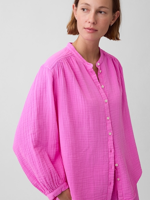 Image number 4 showing, Cotton Gauze Oversized Collarless Shirt