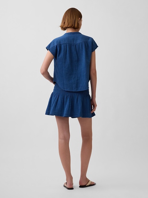 Image number 2 showing, Cotton Gauze Denim Smocked Waist Mini Skort