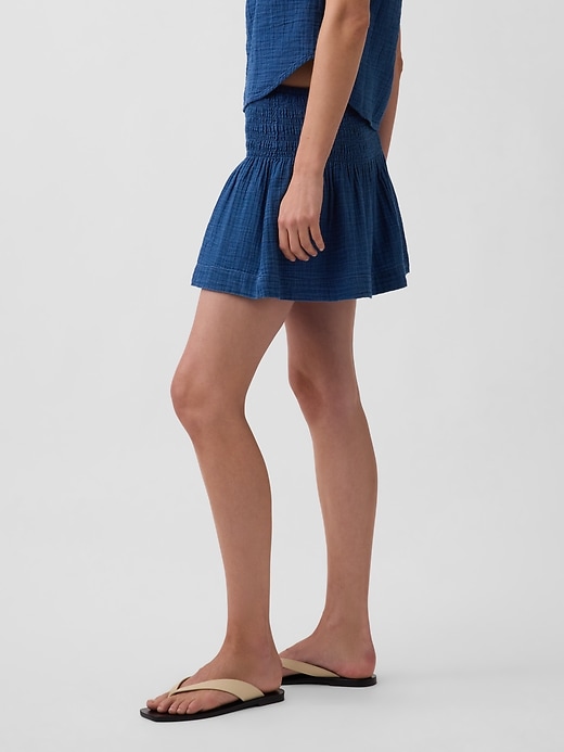 Image number 3 showing, Cotton Gauze Denim Smocked Waist Mini Skort