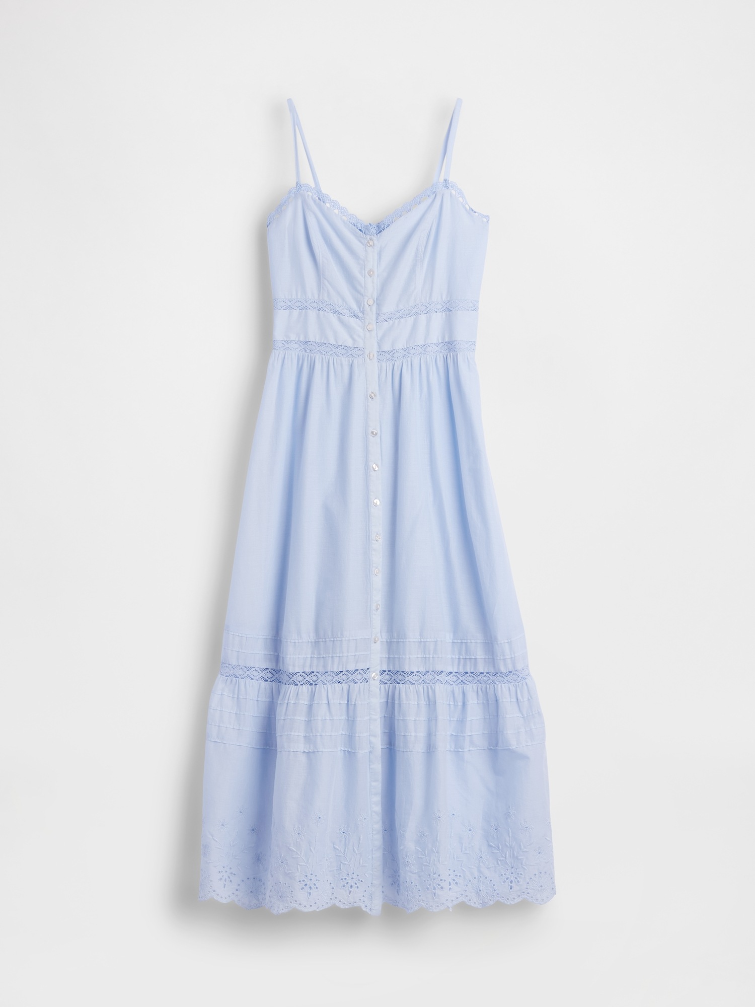 Женское платье Gap Lace-Trim Button-Front Maxi, цвет: Синий — фото 4