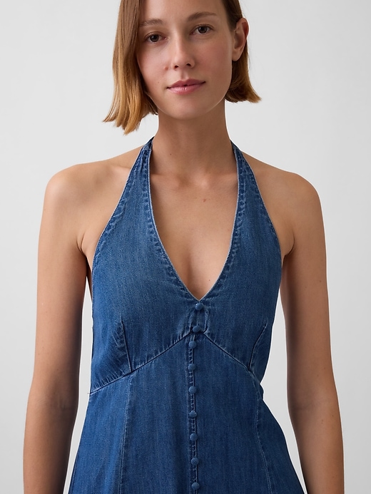 Image number 4 showing, Denim Seamed Halter Maxi Dress