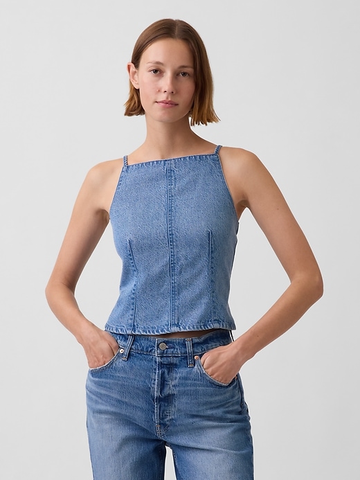 Image number 1 showing, UltraSoft Denim Seamed Square Neck Top
