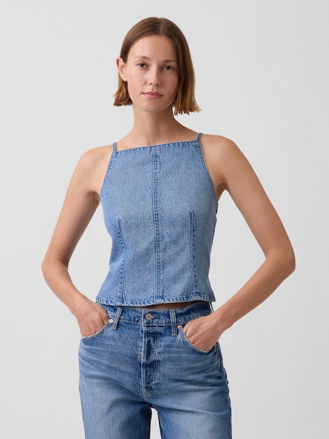 UltraSoft Denim Seamed Square Neck Top