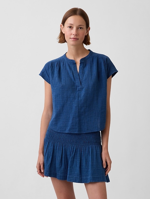 Cotton Gauze Denim Oversized Split-Neck Top from GAP - $59.95