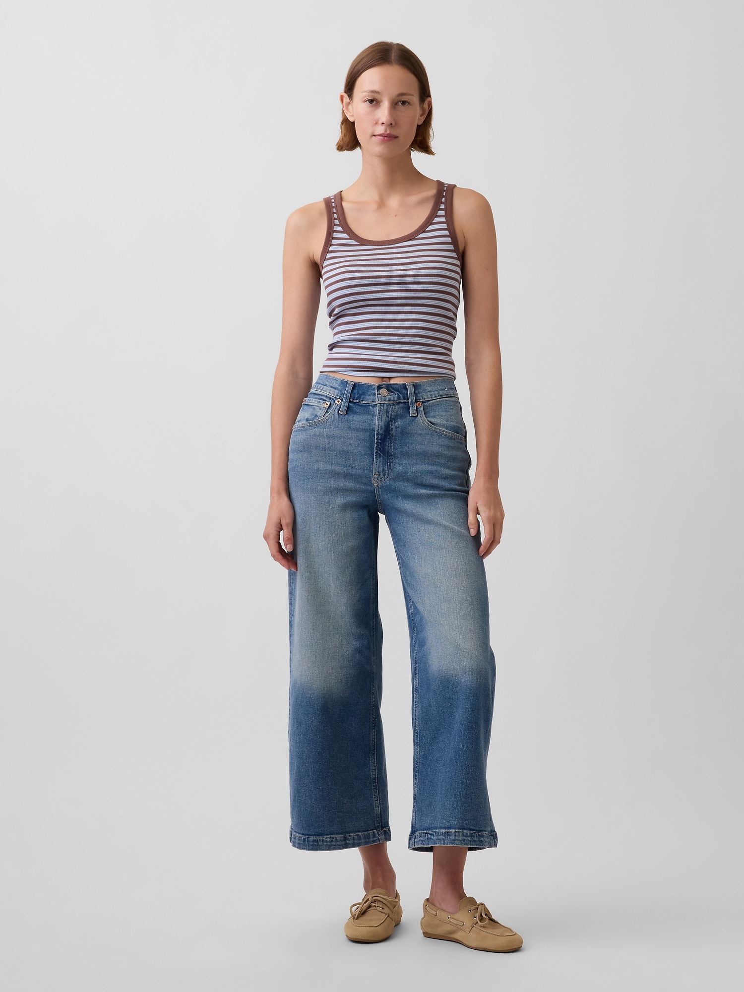 High Rise Stride Wide-Leg Ankle Jeans