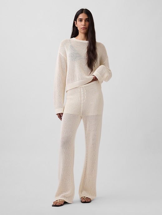 Image number 5 showing, 100% Cotton Crochet Relaxed Sweater