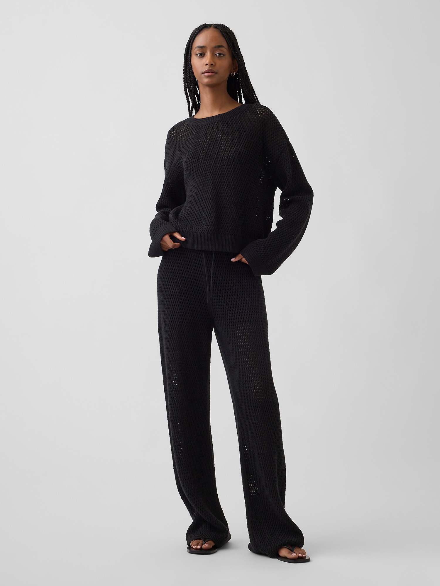 Женский свитер Gap 100% Cotton Crochet Relaxed, цвет: Чёрный — фото 5