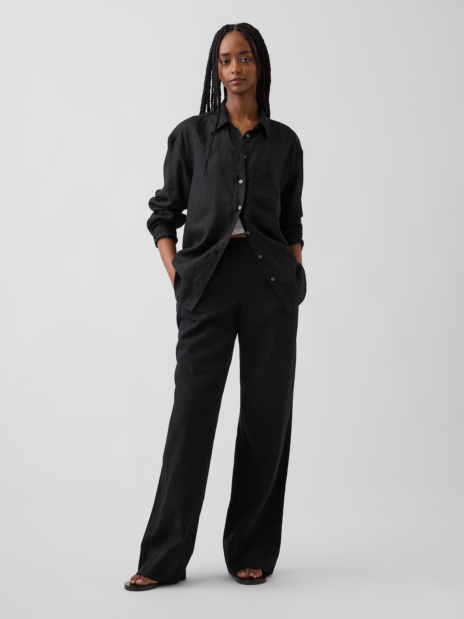 Linen-Blend Easy Wide-Leg Pants