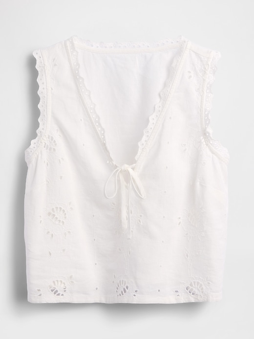 Image number 5 showing, Linen-Blend Embroidered Crop Shell Tank Top