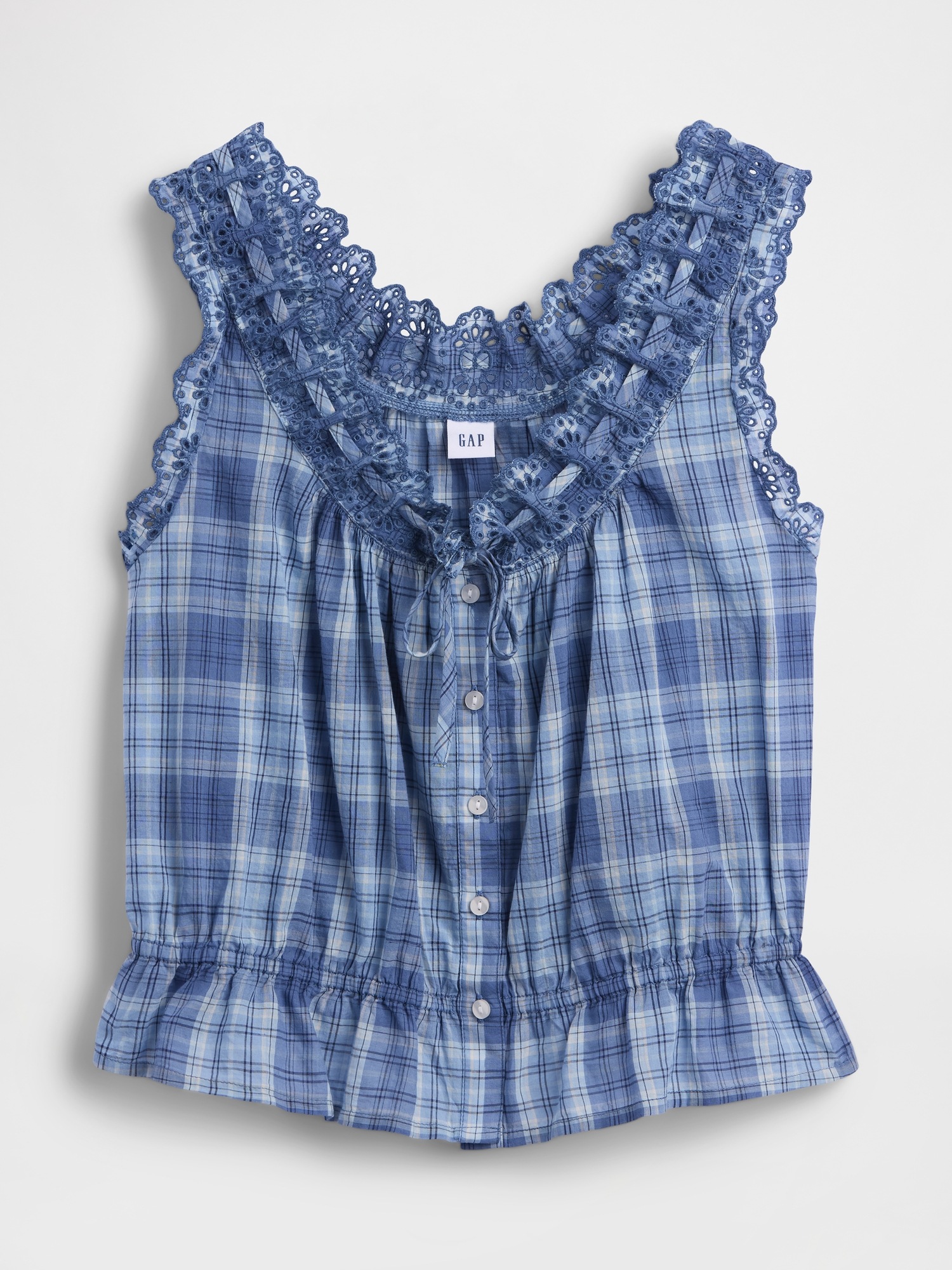 Женский топ Gap Eyelet Tie-Front Crop Peplum Top, цвет: Синий / Белый, вариант 1 — фото 5