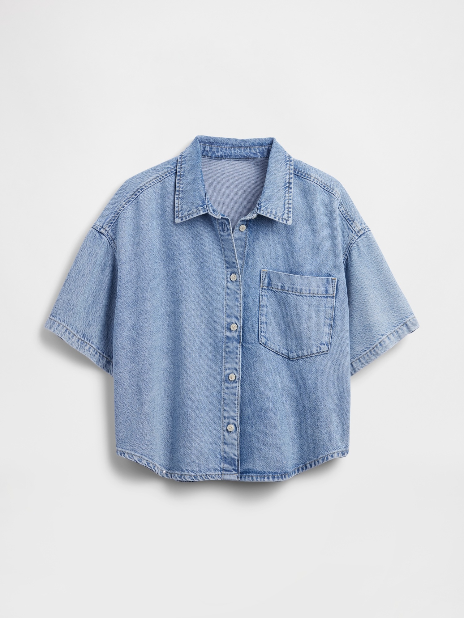 Женская рубашка Gap UltraSoft Denim Oversized Camp, цвет: Светлая варка — фото 4