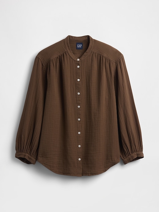 Image number 5 showing, Cotton Gauze Oversized Collarless Shirt