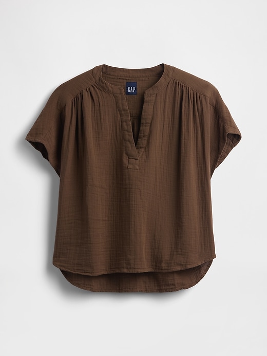 Image number 3 showing, Cotton Gauze Oversized Split-Neck Top