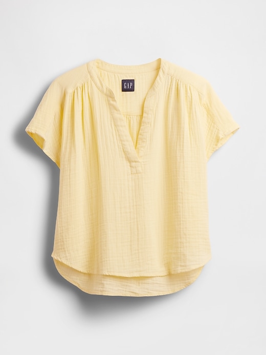 Image number 5 showing, Cotton Gauze Oversized Split-Neck Top