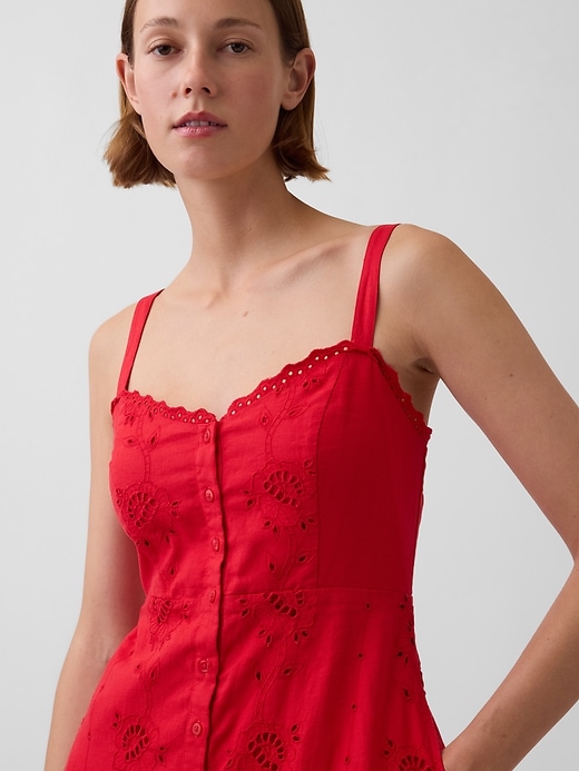 Image number 4 showing, Linen-Blend Embroidered Button-Front Cami Maxi Dress