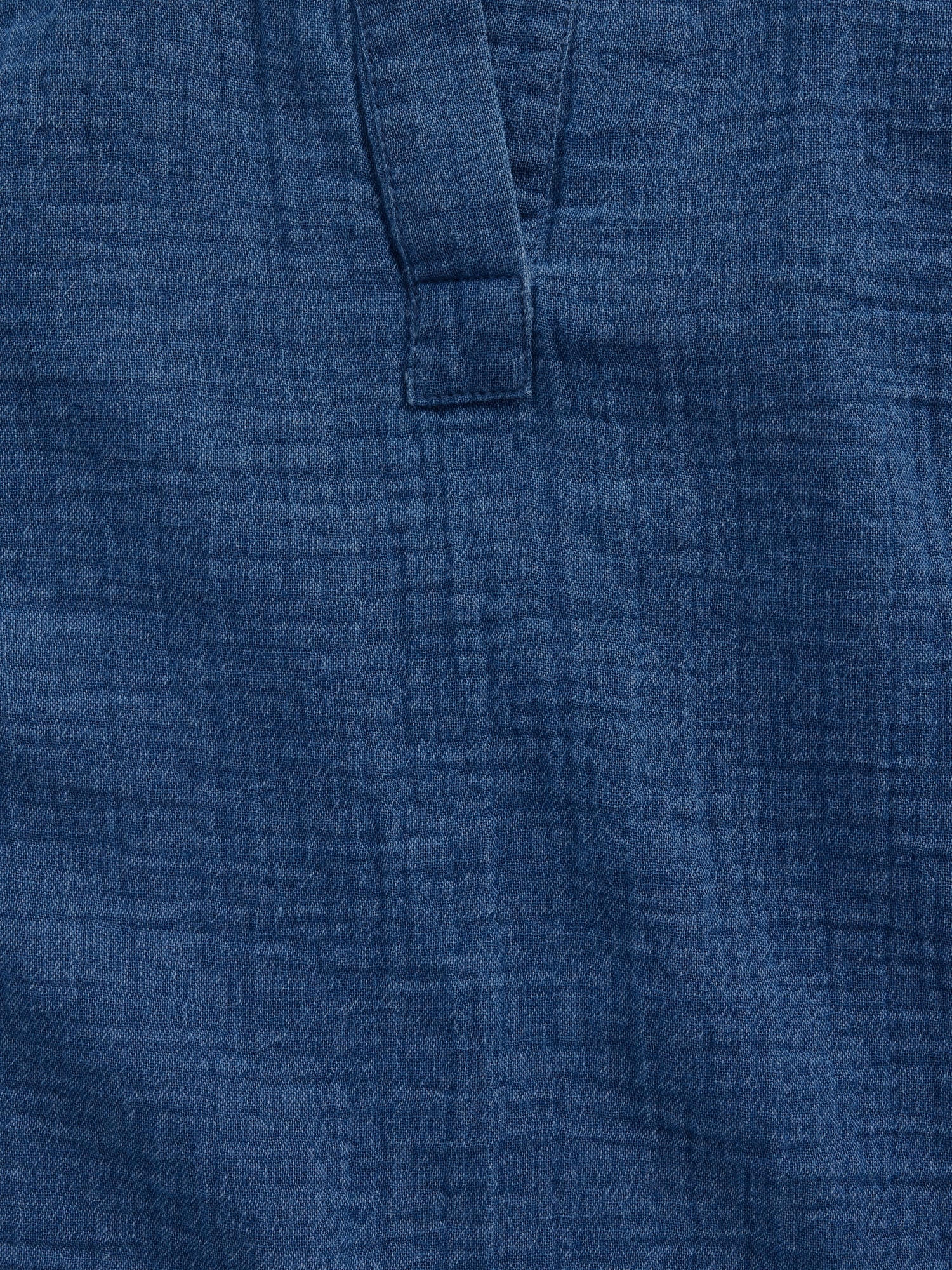 Cotton Gauze Denim Oversized Split-Neck Top