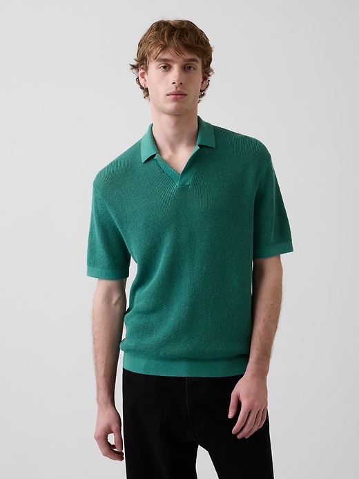 Image number 1 showing, Linen-Blend Camp Polo Sweater Shirt