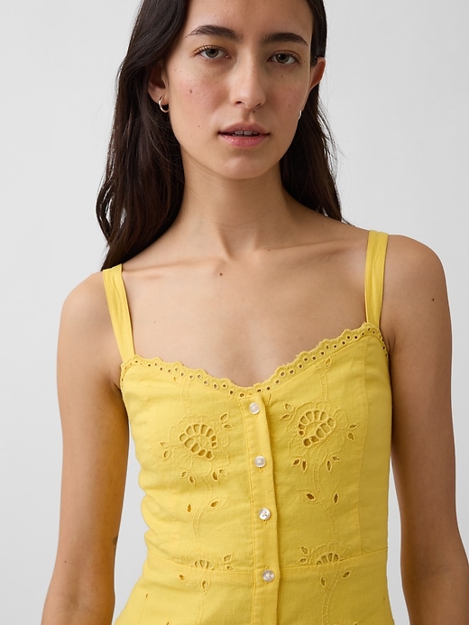 Image number 4 showing, Linen-Blend Embroidered Button-Front Cami Maxi Dress