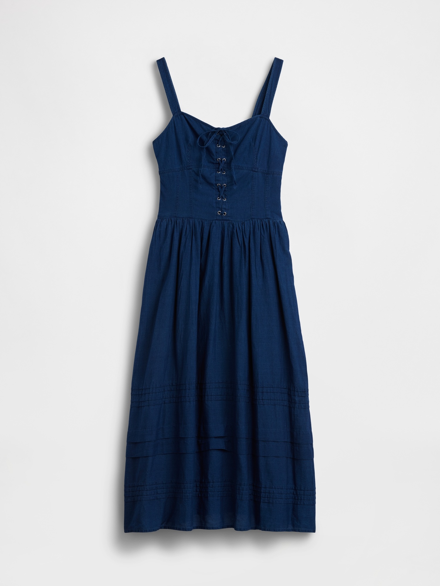 Женское платье Gap Lace-Up Corset Maxi, цвет: Средний индиго — фото 5