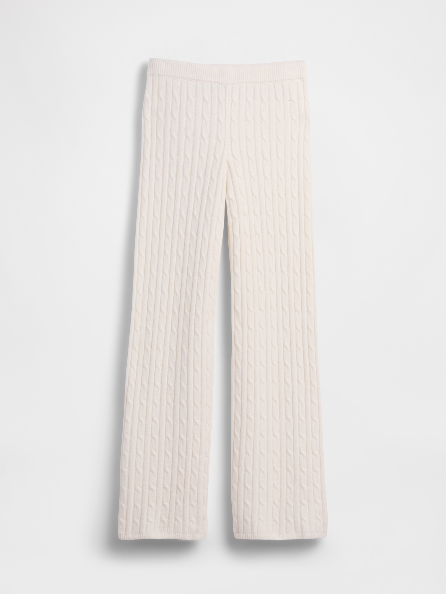 Женские брюки Gap CashSoft Relaxed Cable-Knit Sweater Pants, цвет: Слоновая кость бежевый — фото 6