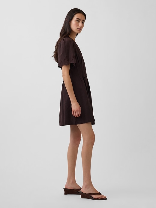Image number 3 showing, Linen-Blend Cinched Mini Shirtdress