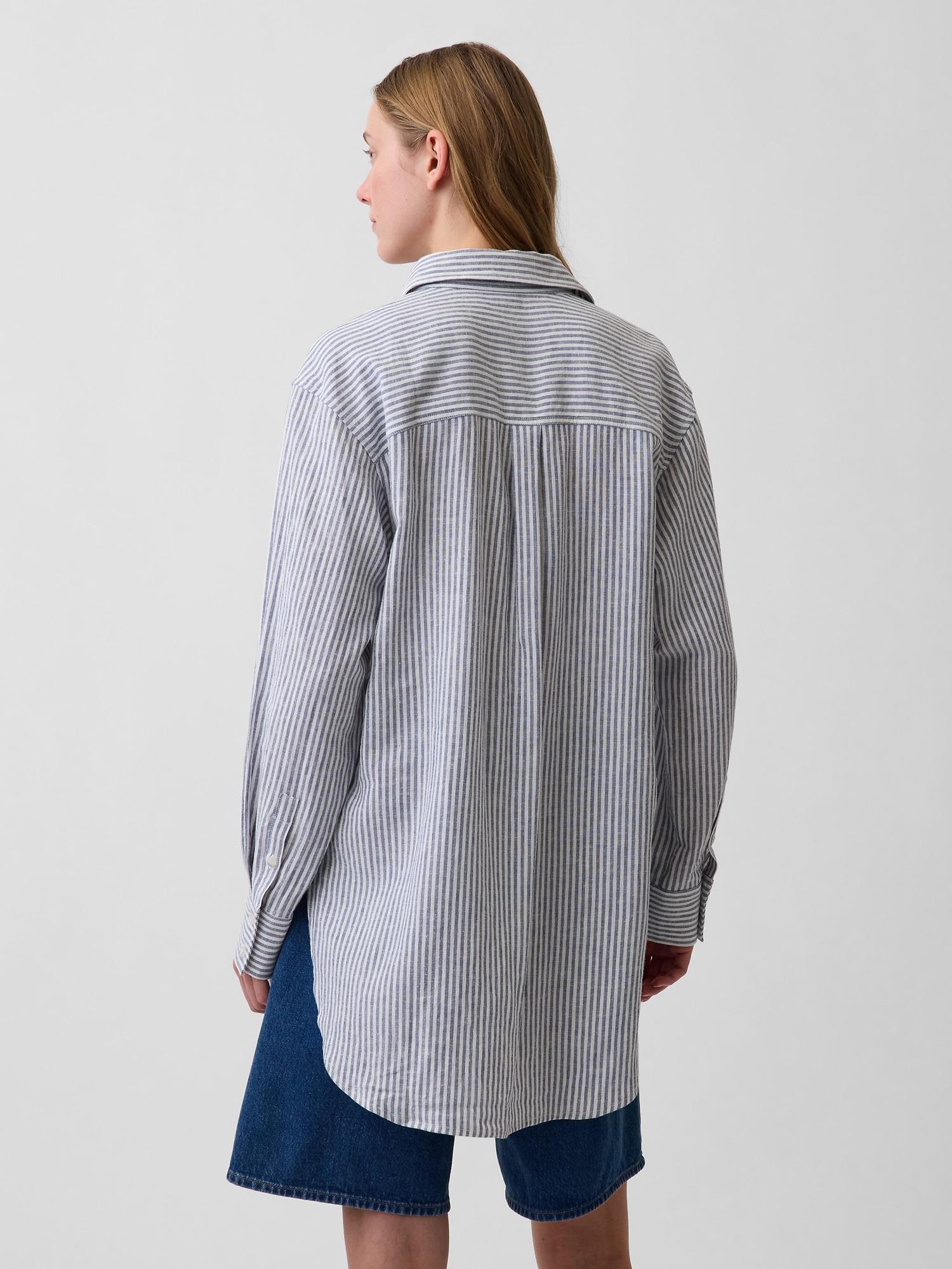 Linen-Blend Oversized Tunic Shirt