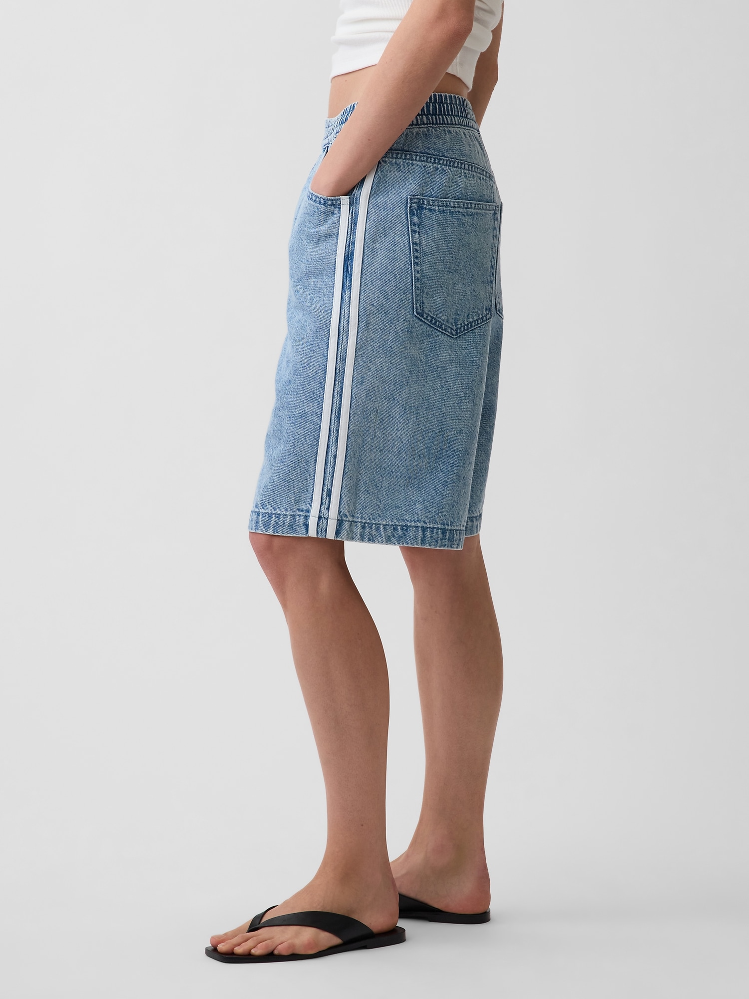 11" Mid Rise UltraSoft Easy Stripe Longline Denim Shorts