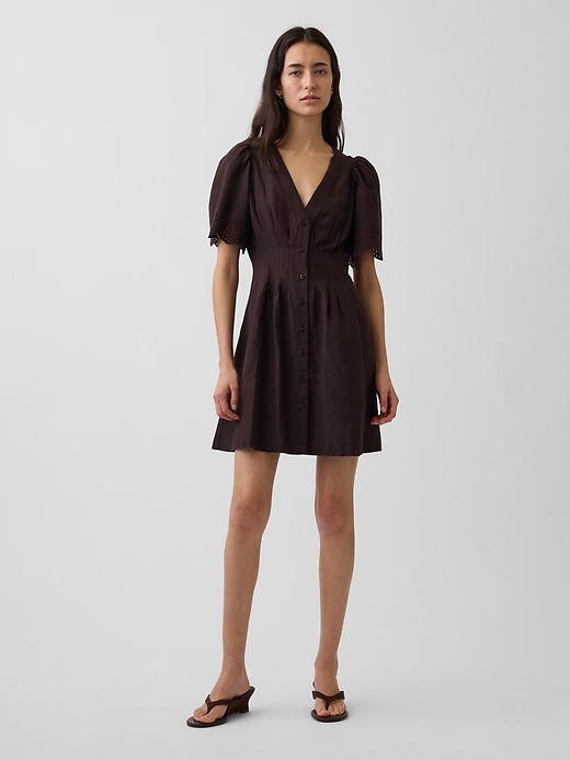 Image number 1 showing, Linen-Blend Cinched Mini Shirtdress