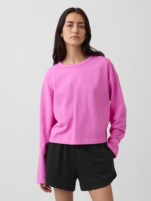 Image number 1 showing, Knit Oversized Crop T-Shirt