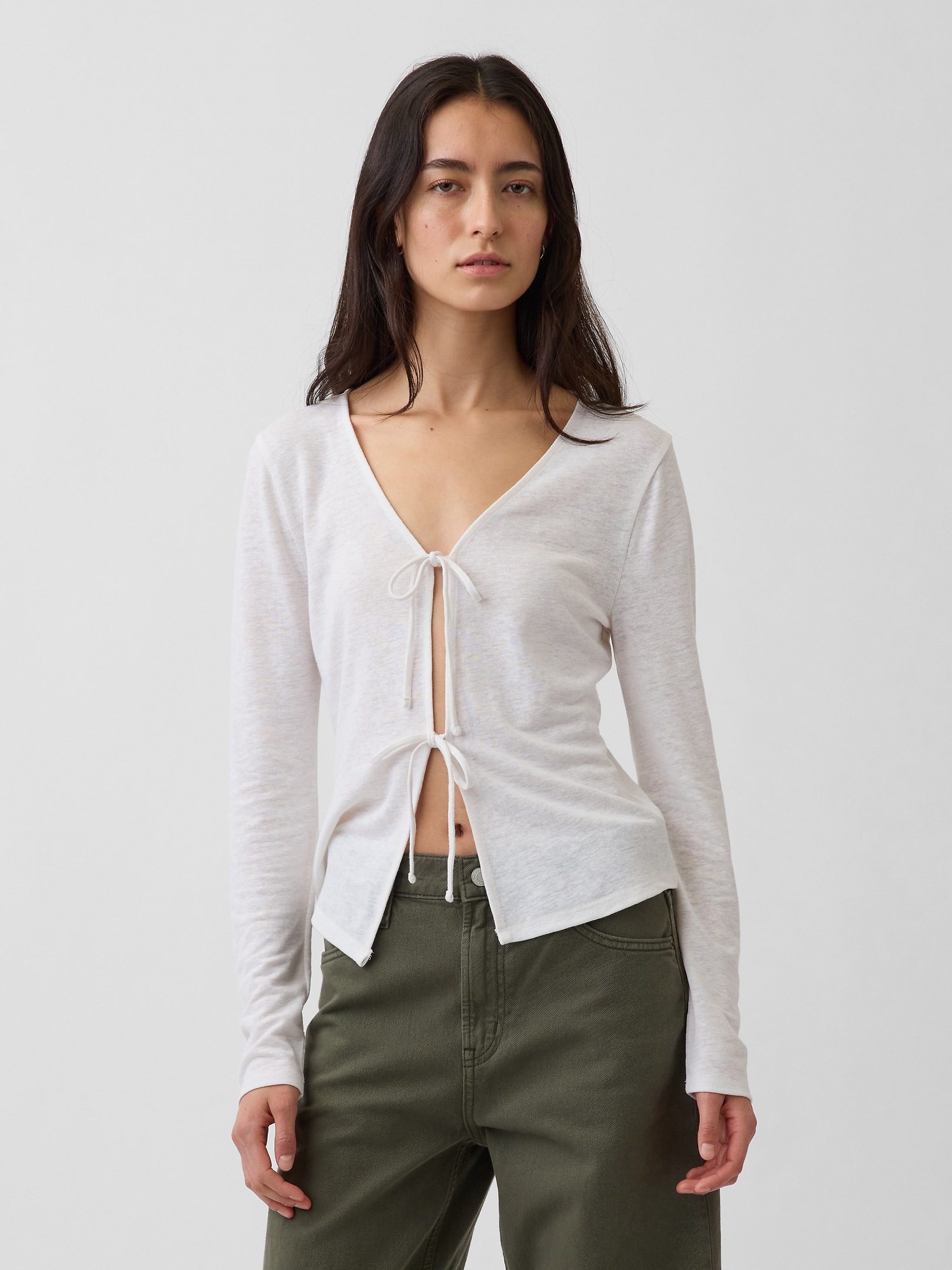 Женские кардиганы Gap Linen-Blend Tie-Front Cardigan