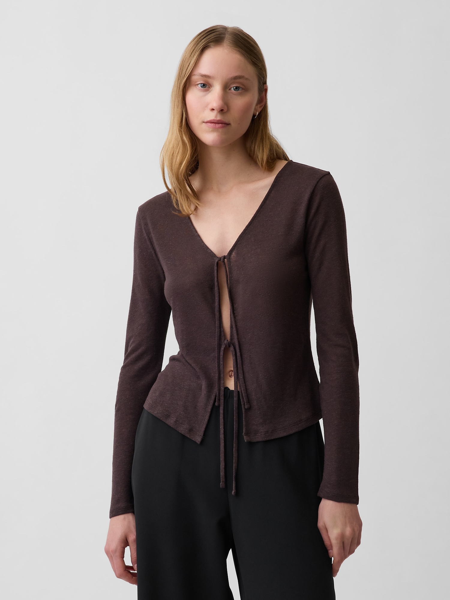 Linen-Blend Tie-Front Cardigan | Gap