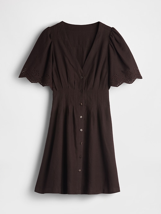 Image number 5 showing, Linen-Blend Cinched Mini Shirtdress