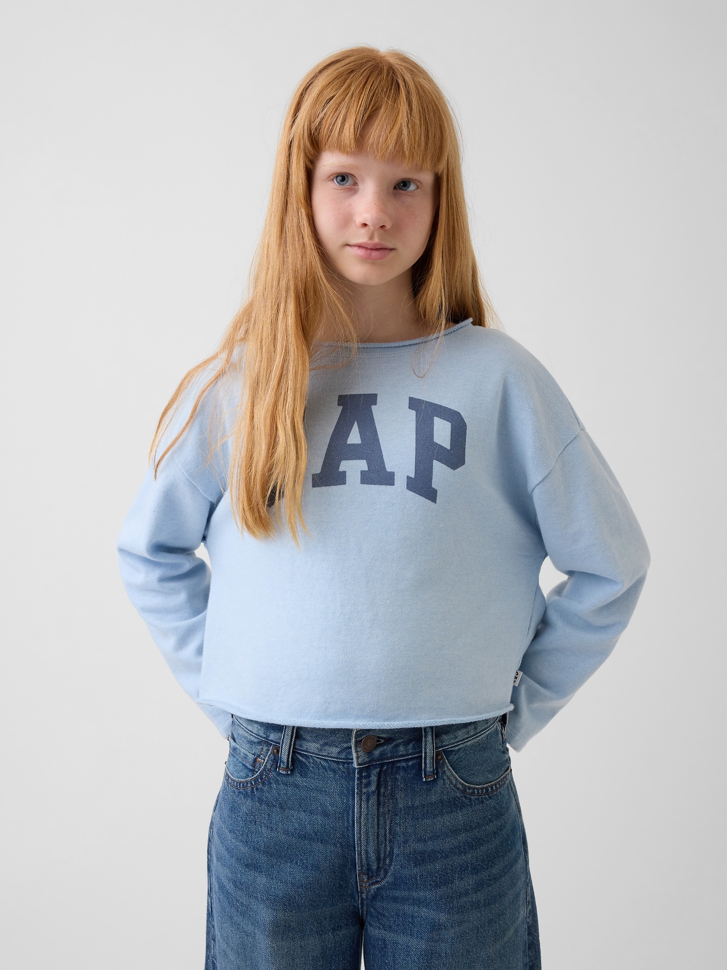 Kids French Terry Wide-Neck Logo Sweatshirt