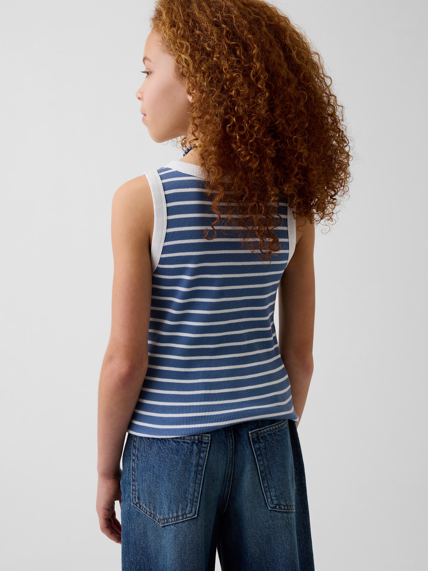 Детский топ Gap Rib Scoop Tank Top, цвет: Синий полосатый — фото 3