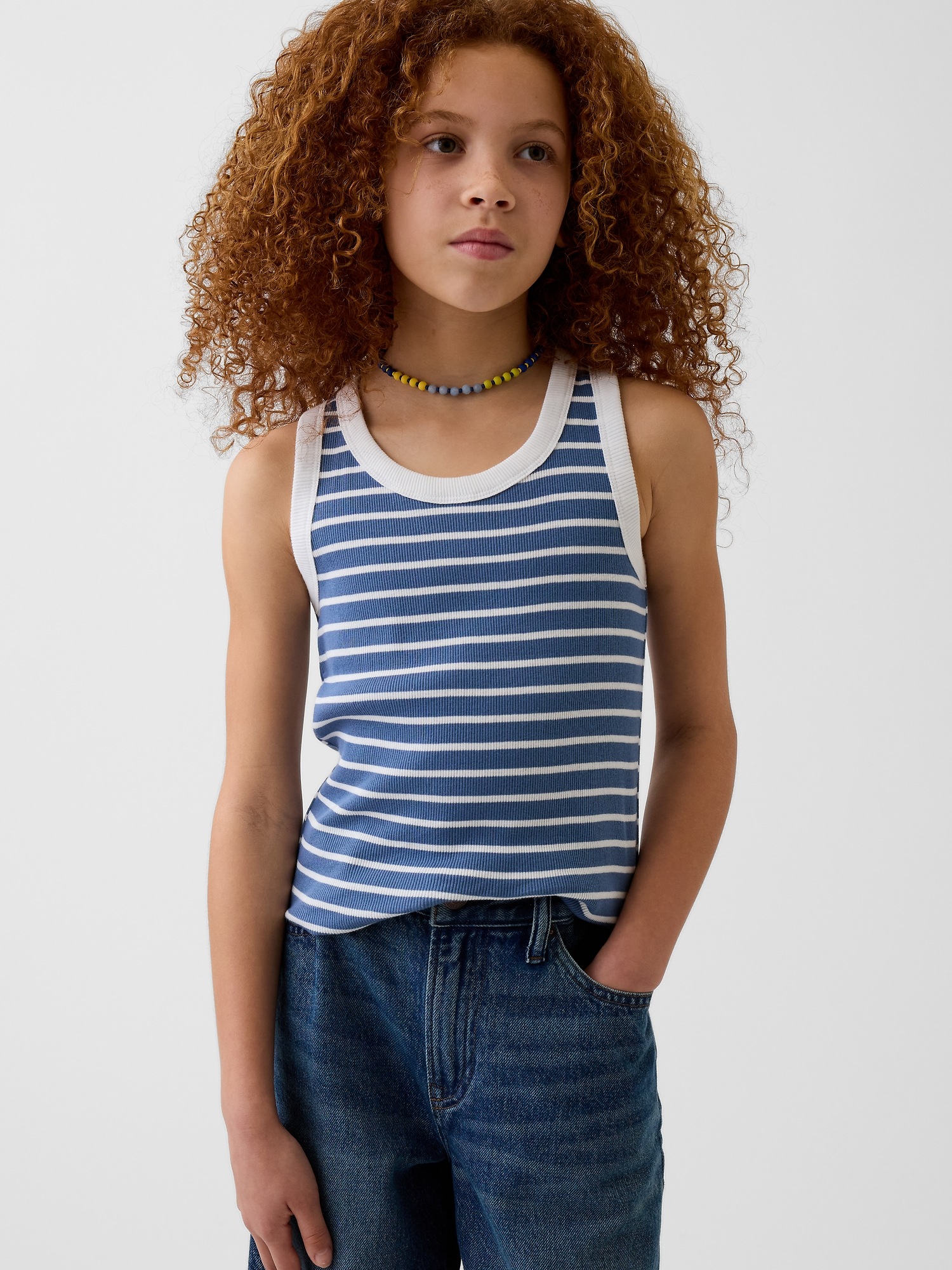 Детский топ Gap Rib Scoop Tank Top, цвет: Синий полосатый